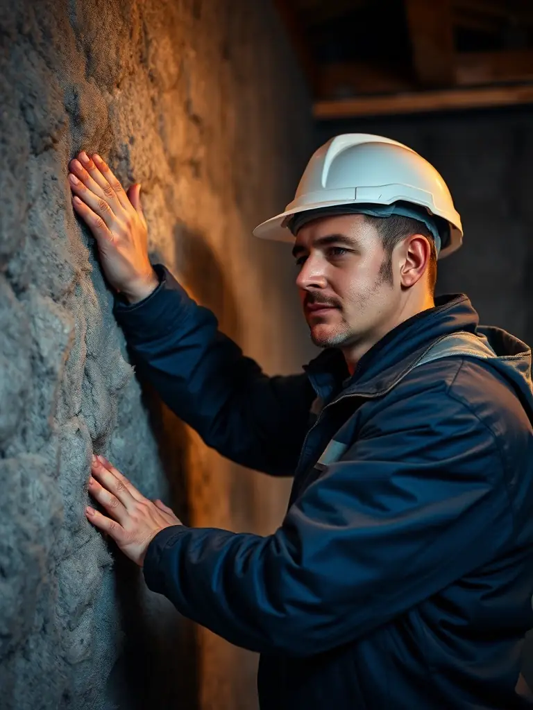 A worker insulating water pipes in a basement to prevent freezing, illustrating Southside Home Services' winterization services.