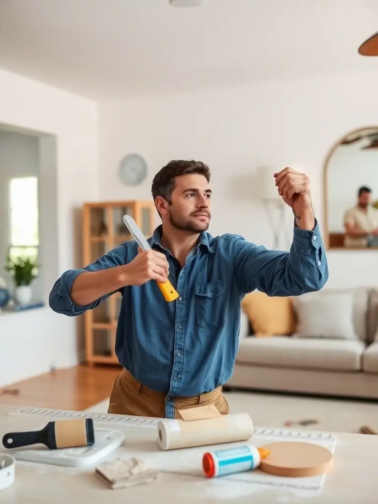 A handyman repairing drywall in a home, demonstrating Southside Home Services' handyman assistance.